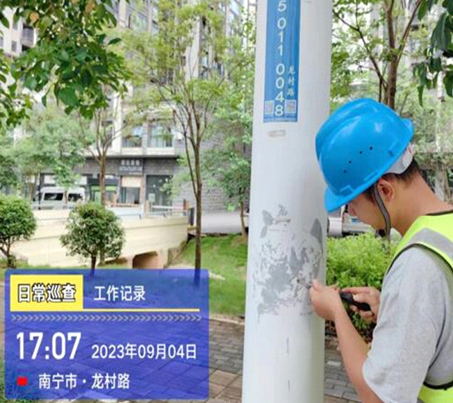 Street light pole clean landscaping
