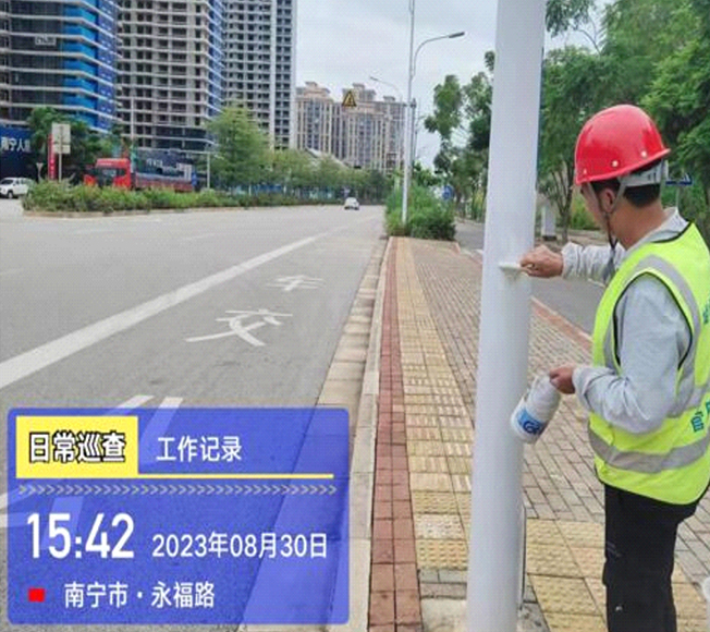 Street light pole clean landscaping
