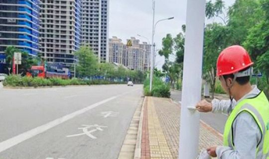 Street light pole clean landscaping